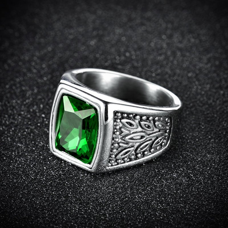 MASOP Mens Stainless Steel Ring Large Green Emerald Color Square Stone Ring Size 10 - Image 3